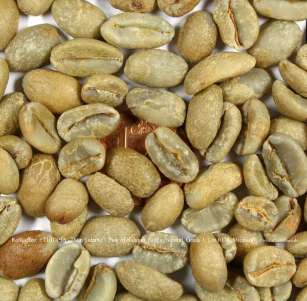 ETHIOPIA - "Sun Sidamo"- Pick of Sidamo, Bulga, Grade 1, Lot 0175, Microlot; Natural | rohkaffeebohnen.de