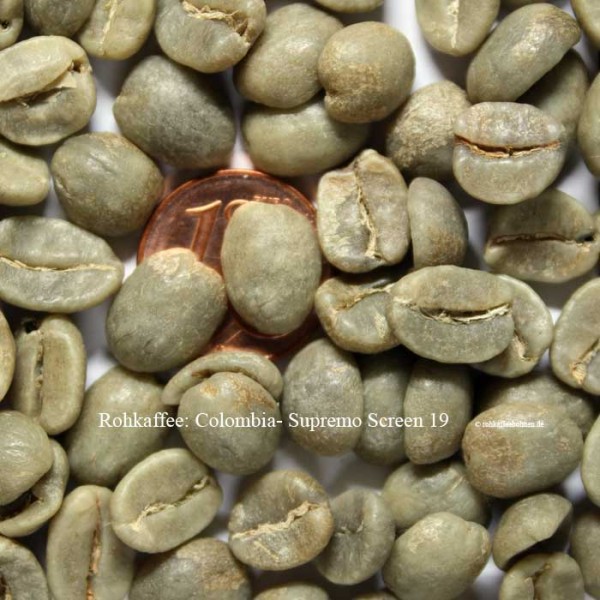 Colombia - Supremo Screen 19 +, Rohkaffee zum Üben beim Kaffeerösten zu Hause